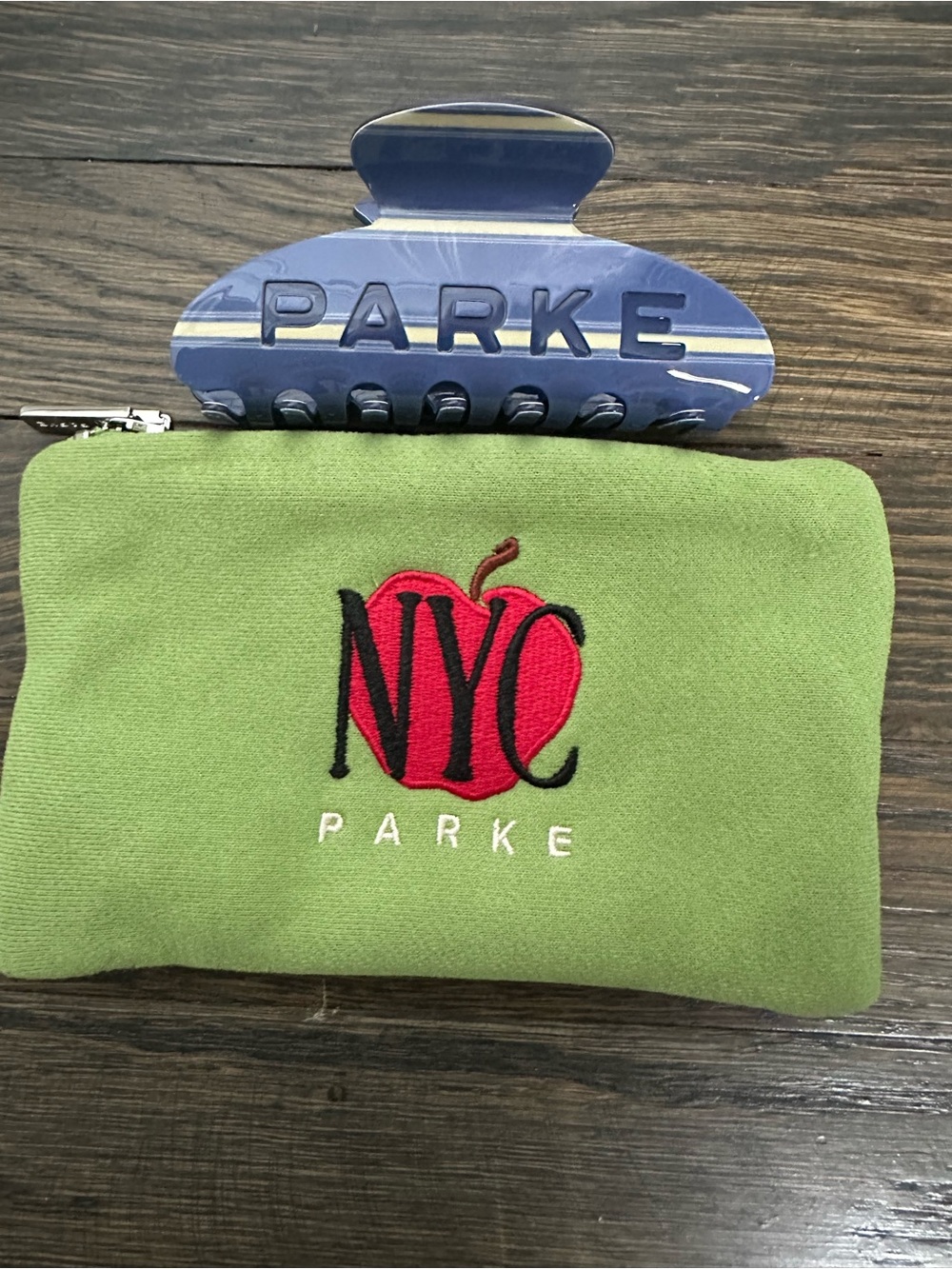 Parke Pop Up Blue Stripe Hair clip Green Zip Pouch Red NYC Apple Embroidery